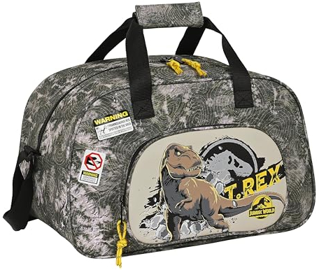 Safta JURASSIC WORLD WARNING - Bolsa de Deporte, Mochila, Ideal para Niños de Diferentes Edades, Cómoda y Versátil, Calidad y Resistencia, 40x23x24 cm, Color Gris