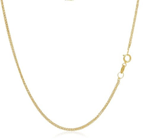 Rodium - Goldkette Damen 585 Echtgold, 585 Gold Kette ohne Anhänger, Spiga Weizen Goldkette 50 cm Länge, 0.80 mm Breit, Panzerkette mit Schmuck Geschenbox