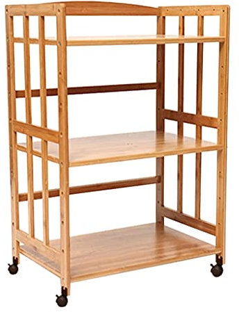 YOtat Kitchen Storage Trolley Kitchen Serving Trolley Rack Oven Microwave Oven Rack Floor With Wheels 3-Tier Mobile Solid Wood Storage Shelf,Wine Cart,Tea Cart (60Cm)
