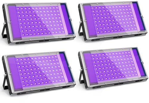 GKT 4pcs 100W Lumiere Noire, Lumiere UV, Etanche IP66, Lumière Noire avec Prise, Pour Halloween, Noël, Body Painting, Affiche Fluorescente, Soirées à la Lumière Noire