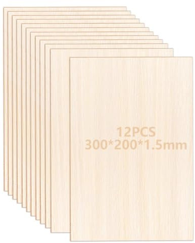 Celestia 12 Piezas Madera de Balsa, 300x200x1.5mm contrachapado, Tablero Delgado de Madera de Paulownia,Adecuado para el Patrón de Artesanía de Patrón de Madera de Bricolaje,Modelado