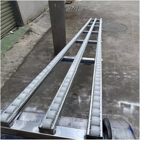 XPLKQXE Transportrollbahn, Werehouse Fördersysteme, Leichte Schwerkraft-Förderrutschen, Transport Wasser Mit Fässern Kartons Getränke Entlade-Rolle, ABS-Rolle (Farbe : 4-Slide, Größe : 250cm Long)