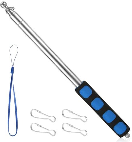 NQEUEPN 8.2ft Telescopic Handheld Flagpole with Clips, Portable Tour Guide Flag Pole Pointer Lightweight Retractable Banner Pole Stainless Steel Teaching Pointer Stick for Tour Guide Teaching (blue)