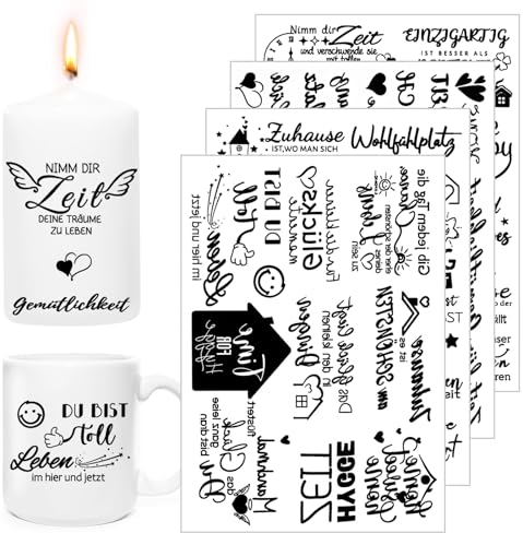 Onperpoe Rub On Sticker,4 Sheets Rub Ons Sticker Transfers Sprüche Rub On Folie Zum Bedrucken Rub On Sticker für Keraflott Raysin Gießpulver Rubons Aufkleber für Furniture Glass DIY Deko
