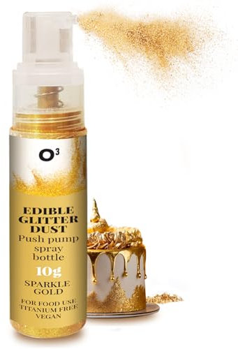 Edible Glitter Spray - Gold - 10g - Gold Edible Lustre in Pump - Cake Glitter Edible Spray for Cake, Muffin, Chocolate, Desserts and Drinks Decorations - Vegan, Gluten Free