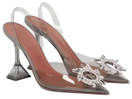 THOYBMO High Heels Damen Spitz Geschlossene Zehen Slingback Pumps Strass Klar Sandalen Hochzeitskleid Schuhe 9cm,Gray,44