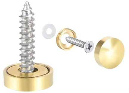 TOP-VIGOR 12mm Screw Cover Caps, 8Pcs Polished Mirror Screw Caps, Gold | Brass Decorative Mirror Nails with Caps, Screw Caps Covers Fasteners for Glass Mirrors Bathroom Advertising Sign