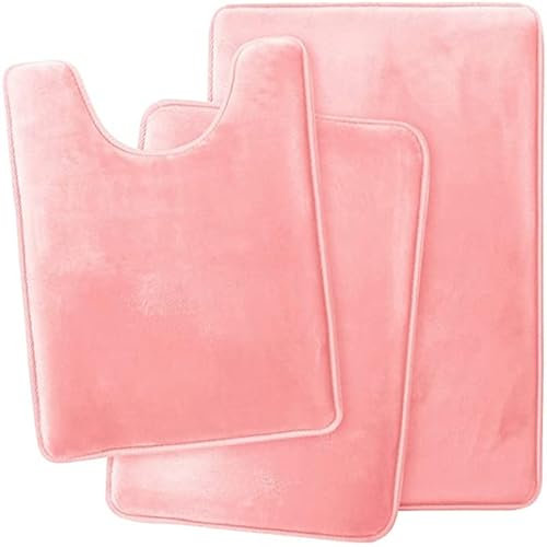Comfit Set di tappeti da bagno 3 pezzi velluto schiuma antiscivolo 40 x 60 cm 50 x 80 cm 40 x 50 cm (rosa)