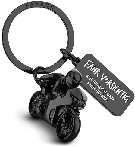 FABACH Motorrad Schlüsselanhänger mit Schutzengel und Gravur - Fahr vorsichtig Geschenk Engel Schlüsselanhänger für Motorradfahrer - Geschenke Motorrad Glücksbringer Motorradführerschein