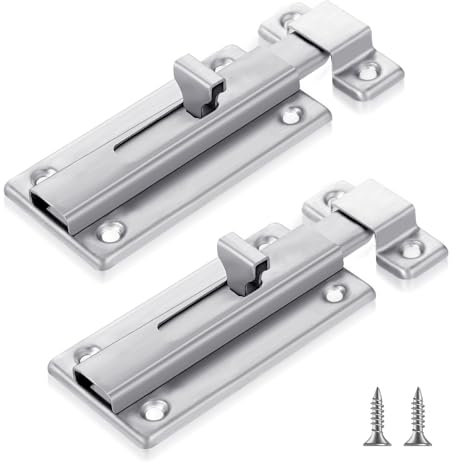 JIEYAO 2Pcs Stainless Steel Slide Bolt Latch, Bathroom Stall Door Latch with Screw,Slide Locks for Inside Door Silver Latch Sliding Door Lock Thickened Sliding Lock Barrel Bolt Bathroom Stall Hardware
