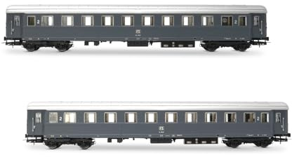 Rivarossi HR4368, 2er-Packung Bz 33010 Typ 1946 2. Klasse, eines mit „ristoro“-Abteil, FS-Kennzeichnung, graue Lackierung, Ep. IVa, Reisezugwagen, Grey
