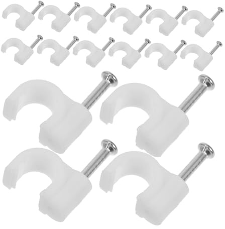 Mikikit 100 Stück Weiße Runde Pvc Kabelclips zur Kabelbefestigung an Holz und Beton Multifunktionale Kabelhalter für Netzwerkkabel und Stromkabel