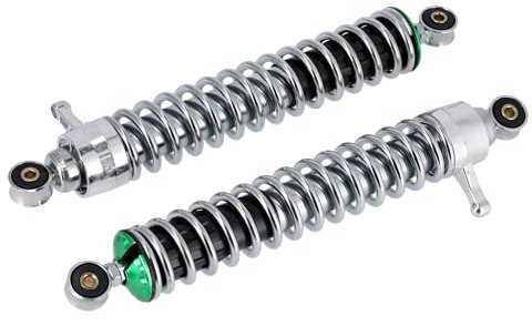 Set: Federbeine 380mm Sport Optik Grün, Chromfeder, verstellbar - für Simson S50, S51, S70, S53, S83 Enduro