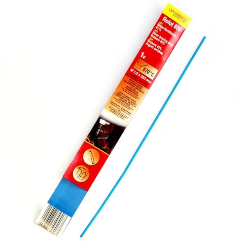 Rolot 606 Silber Hartlötstab 45% Ø 1,5mm x 333mm für Hartlöten von Kupfer, Stahl, Edelstahl & mehr – Cadmiumfrei, Schmelztemperatur 670°C, inkl. Flussmittel, 1 Stück