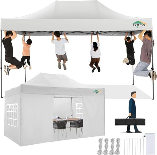 COBIZI Pavillon 3x4,5 Faltpavillon Wasserdicht Stabil Winterfest mit 4 seitenwänden, Partyzelt Das Spitzdach Gartenpavillon Outdoor Faltbar UV-Schutz, Weiß