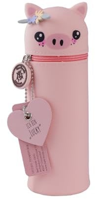 Lulubug Silikon Federmäppchen - Schweinchen Lucky | Federtasche aus weichem Silikon für Stifte | Federmappe und Stiftehalter | Mäppchen Tiere, Schlampermäppchen