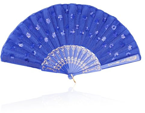lvzhen Hand Fan Folding, Lace Spanish Fan Peacock Pattern Folding Fan Plastic Handheld Fan for Women Suitable for Wedding Engagement Dancing Birthday Party Cosplay (Blue)