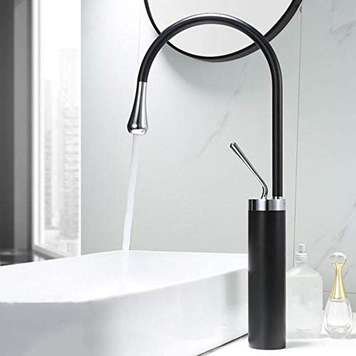 HXFFXHF Miscelatore per lavabo a lampadario Rubinetto per lavabo Alto in Ottone Caldo e Freddo da appoggio Rubinetto per lavabo a Foro Singolo-Nero(Antico) Lampadario