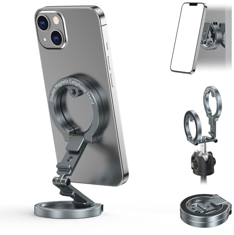 CAMOLO GEEK MG-02 Plus Aluminium Dualer Magnetisch Handy Halterung mit 1/4-20 Kaltschuh für Fitnessstudio und Reise, Magnetischer Handyhalter für iPhone 16 15 14 13 12 Pro Max Plus