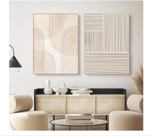 YLHKME Leinwand Bilder Abstrakte Beige Geometric Kunstdruck Poster WandBilder,für Wohnzimmer Schlafzimmer Wohnkultur Deko (Ungerahmt,2X30X40CM)