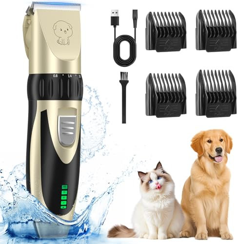 Nextronix Hundeschermaschine Profi, Schermaschine Hund Katze, tierhaarschneidemaschine set mit 4 Schneidköpfen 6500RPM Leistungsstarkem Motor