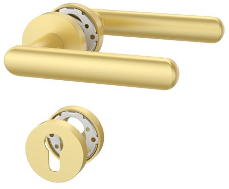 Amerdeco Maniglia per Porta Oro in Alluminio – Set PZ per Porta Blindata, Maniglia Porta Blindata Elegante