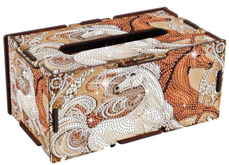 JICFDAO DIY Diamant Malerei Taschentüchspender 22.5x12.7x10.5cm Diamond Painting Taschentücherbox mit Kristallen Rechteckige Tissue Box Kosmetiktücherbox Kunsthandwerk für Zuhause Büro Auto Pferd