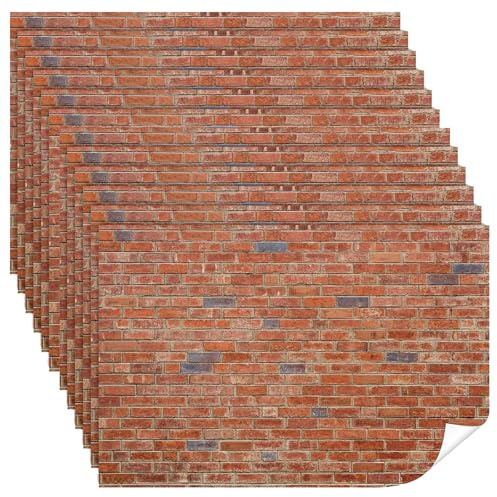 12 PCS Miniature Dolls House Wallpaper, Red Brick Wallpaper Practical Peel and Stick Wallpapers Miniature Dollhouse Wallpapers, Self Adhesive Wall Paper for DIY Decor for 15 Years Old and Above