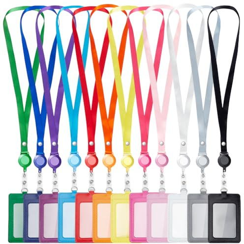 INTERWARM 24 porte Badge en Cuir PU Lanières Rétractables Colorées avec | Porte Badge Vertical et Fenêtre Transparente pour Femmes et Hommes Idéales pour le Bureau et les Voyages