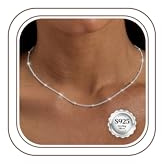 ORAZIO Silberkette Damen 925 Ohne Anhänger Hypoallergen Halskette Damen Silber 925 0.8MM Perlen Kette Silber Silberkette Wasserfester Schmuck 41/46/51/56/61CM Lange