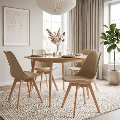 IDIMEX Esszimmerstühle Abby 4er Set, Champagner - Essstühle mit ergonomischer Rückenlehne, Küchenstühle aus robustem Polypropylen und pflegeleichtem Bezug, Esszimmermöbel für Moderne Wohnatmosphäre