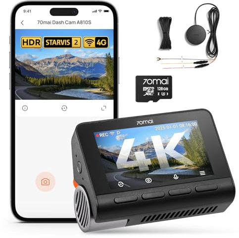 【70mai 4K+1080P Dash Cam Auto A810 + 4G Kit di Cablaggio】