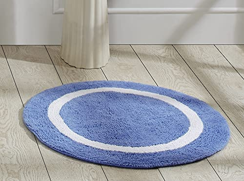 Better Trends 100% Cotton Hotel Collection Bath Mats, Blue & White - Tufted, Absorbent Reversible Mat, Machine Washable, Quick-Dry, Great for Bath, Shower, Bedroom, Dog or Door Mat, 30 Round
