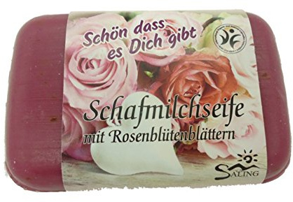 Saling Geschenkset Schafmilchseife  SCHÖN,DASS ES DICH GIBT“ 100 g, Rosenblüten Ohne / Mit Glückwunschkarte aus Grätz-Verlag (Seife Schön .. solo)