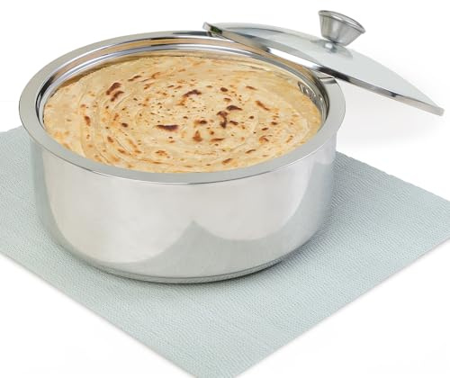 Borosil 2.5 L Stainless Steel Insulated Roti Server | Odur Proof, Food Grade, Toughned Glass Lid, Puf Insulated | Chapati Casserole, 1 Year Warranty