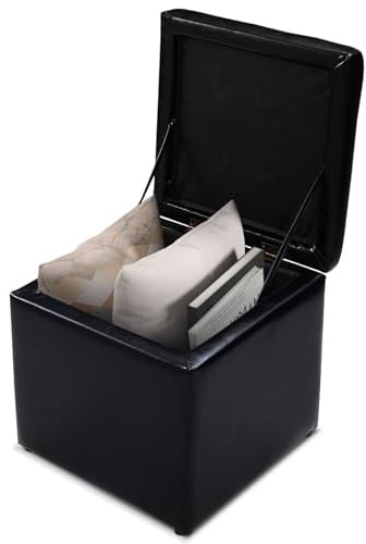 COSTWAY Tabouret de Rangement, Pouf, Coffre Boîte de Rangement Rembourré, Surface en Cuir PU, Ottoman Repose-Pied Cube, Charge 150 kg, pour Entrée, Salon, Chambre à Coucher, 40 x 40 x 40 cm, Noir