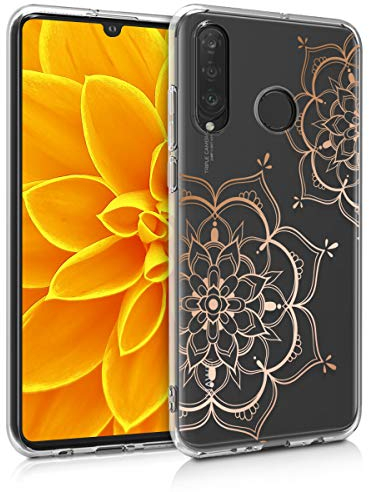 kwmobile Hülle kompatibel mit Huawei P30 Lite - Handyhülle Silikon Case - Blumen Zwillinge Rosegold Transparent