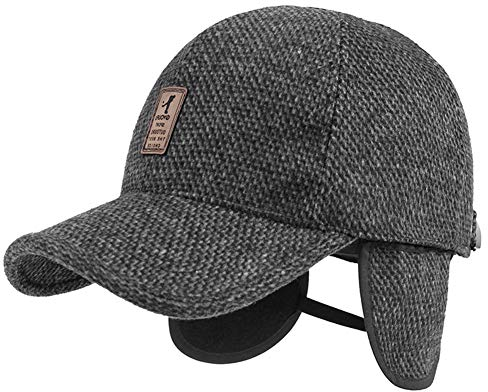 QCHOMEE Wintermütze Herren Baseball Cap Mit Ohrenklappen Baseballmütze Winter Sport Snapback Cap Warme Mütze Wolle Baseball Kappe Verstellbar Cap Schirmmütze für Reise Outdoor Freizeit Camping