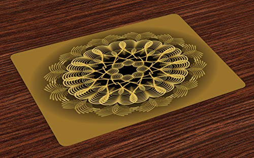 ABAKUHAUS Mandala Platzmatten, Kreative Yoga Motive, Digitaldruck auf Waschbaren Stoff Tischdekoration Esszimmer, Bernstein Grau