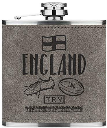 Rugby England 6oz PU Leather Hip Flask Grey Luxe