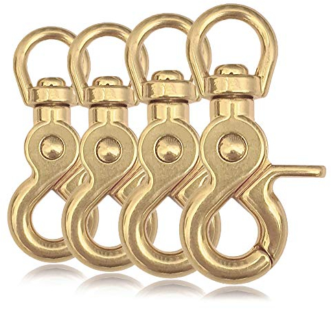 Ganzoo © Scheren-Karabiner Haken mit Dreh-Gelenk/Dreh-Kopf für Hunde-Leine/Hals-Band 4er Set, legierter Stahl 61 mm Länge, auch für Paracord 550 / Schlüssel-Anhänger, Farbe: Gold