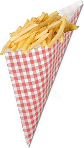 AhGuwa - Pommestüten, Spitztüten Papier, Fettdichte Pommes Tüte, Kartoffelstäbchen für Fish and Pommes Fritters, 17x17x23 cm, (100 Stück)