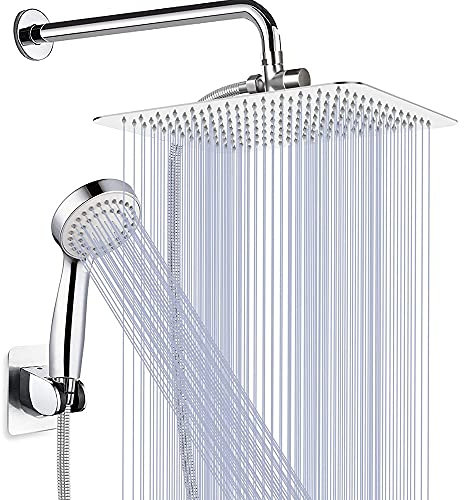 ALYHYB Sistema Doccia, Doccia a Muro per Bagno con Alta Pressione 8 Soffione Doccia a Pioggia e Testa Doccia a palmare a 3 Montaggio, Cromo Spazzolato (Tubo Flessibile in 3 Vie a 3 Vie Incluse)