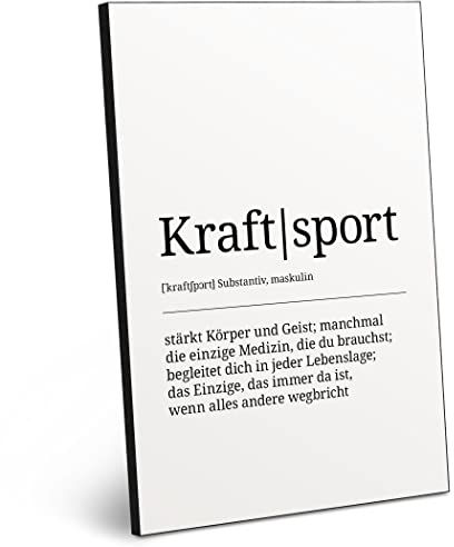 ARTFAVES® Worterklärung Kraftsport | Definition Bild schwarz-Weiss als Geschenk | Holzschild mit Spruch zum Thema Sport/Krafttraining/Gym/Fitness