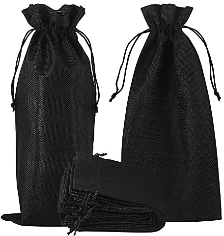 Bopfimer 10 StüCk Jute Sackleinen Wein Beutel Kordelzug, Hessische Stoff Flasche Geschenk TüTen für Blinden Geschmack Halloween Party Urlaub Schenken