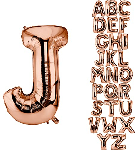 DekoRex Folienballon Rosegold 82cm Luftballon Geburtstag Hochzeit Deko (Buchstabe J)