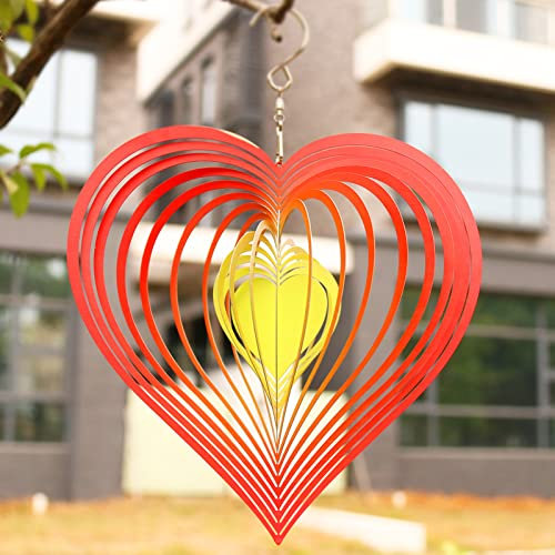 Adove Moulin à vent cinétique en acier inoxydable à suspendre pour intérieur ou extérieur (rouge jaune)