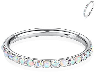 hengkaixuan 16G Nasenringe Creolen Silber Conch Piercing Schmuck Septum Clicker 316L Chirurgenstahl Segment Helix Knorpel Ohrringe Creolen 6mm Daith Piercing Schmuck mit AB CZ White Opal