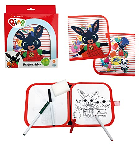 ODS - Bing, Libro Lavagna Gioca e Colora, con 3 Pennarelli Lavabili e Spugnetta, 20 x 20 cm, Età Consigliata +3 Anni
