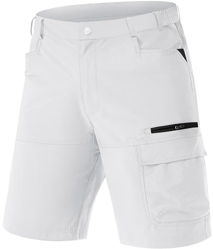TACVASEN Wanderhose Herren Kurz Bermuda Shorts Schnelltrocknend Sommer Wandern Biker Leicht Nylon Cargoshorts mit 5 Taschen (34, Weiß)